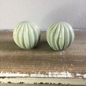 Pier one green ceramic orbs spheres with striations crazing cactus look